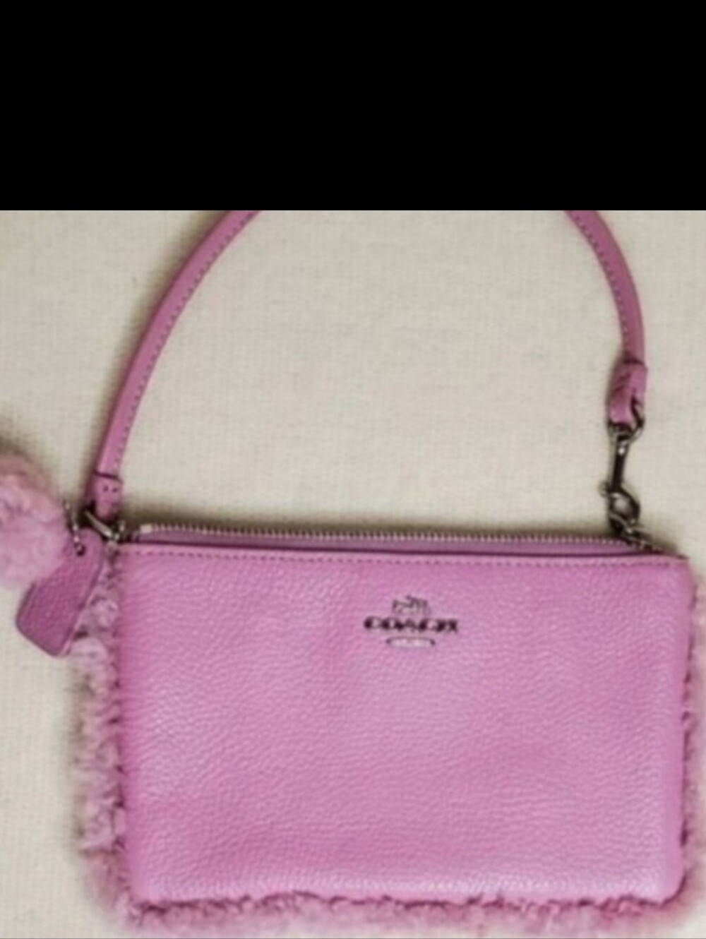 Coach Shearling Adorable Doll Pink Pebble Leather Mini Handbag / Wristlet